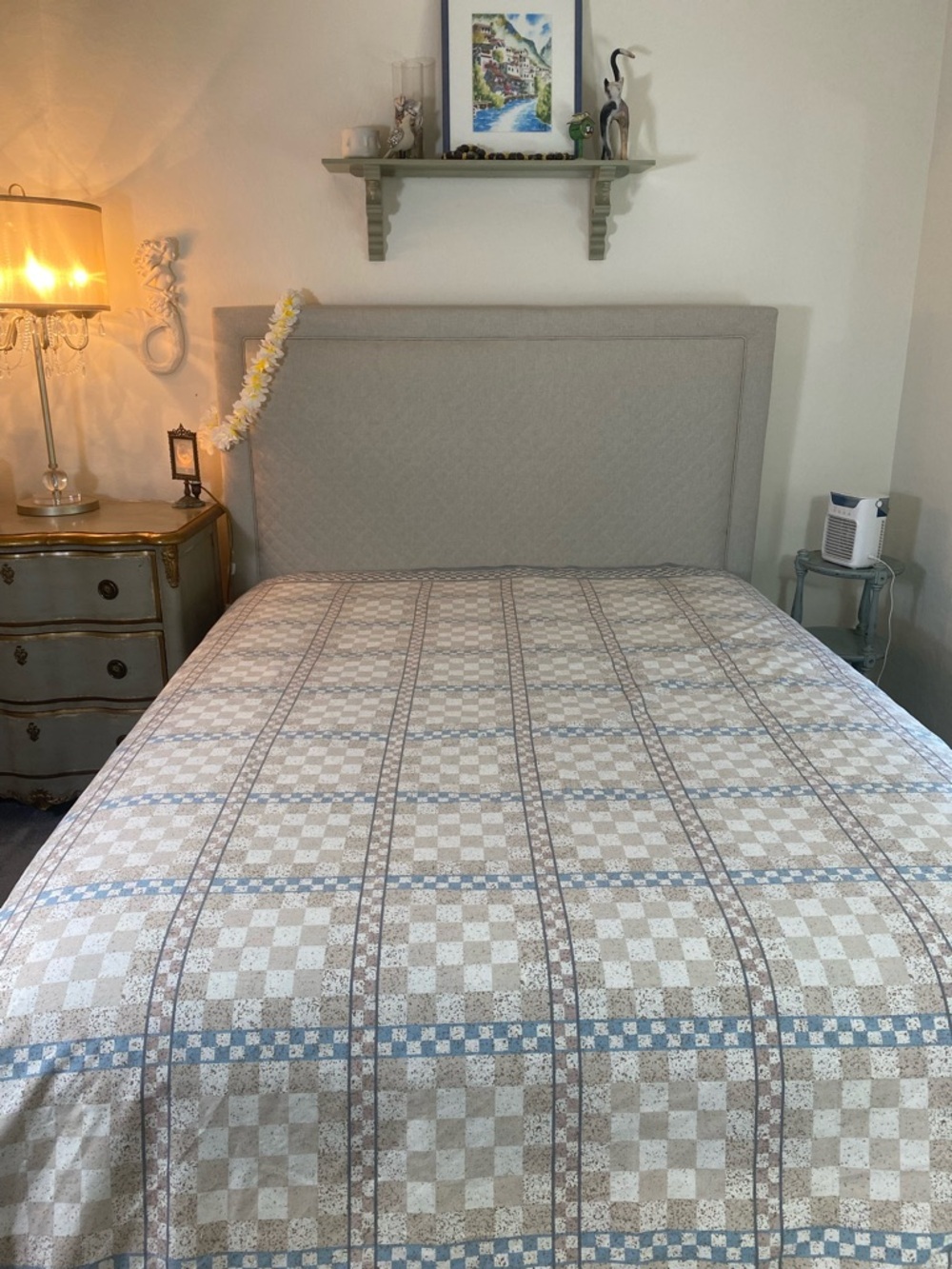 Steven’s Vintage flat sheet Blue Beige checkered 70s retro Full size